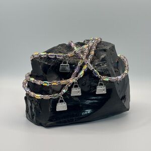 *ANKLET* Silver Handbag & AB Pink Stretchy Anklet